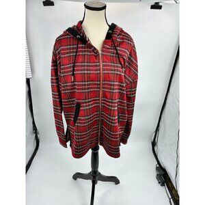 Tommy Hilfiger Womens Size M Red Plaid Full Zip Hoodie Jacket Long Sleeve Casual